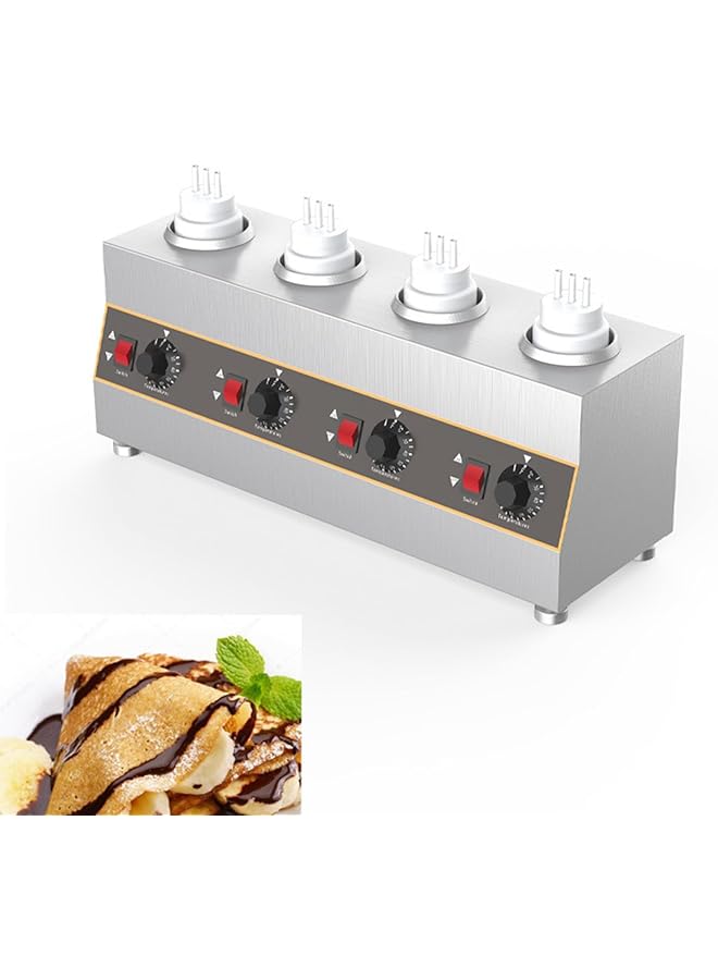 إيروريكس سخان صلصة 30~85 درجة مئوية مع مقبض ميكانيكي للتحكم في درجة الحرارة، آلة حفظ حرارة المربى التجارية للكاتشب والشوكولاتة والجبن والفدج والكراميل بأربع شبكات - Image 1