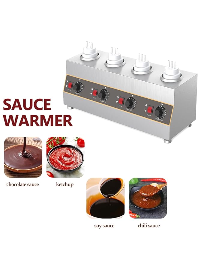إيروريكس سخان صلصة 30~85 درجة مئوية مع مقبض ميكانيكي للتحكم في درجة الحرارة، آلة حفظ حرارة المربى التجارية للكاتشب والشوكولاتة والجبن والفدج والكراميل بأربع شبكات - Image 3