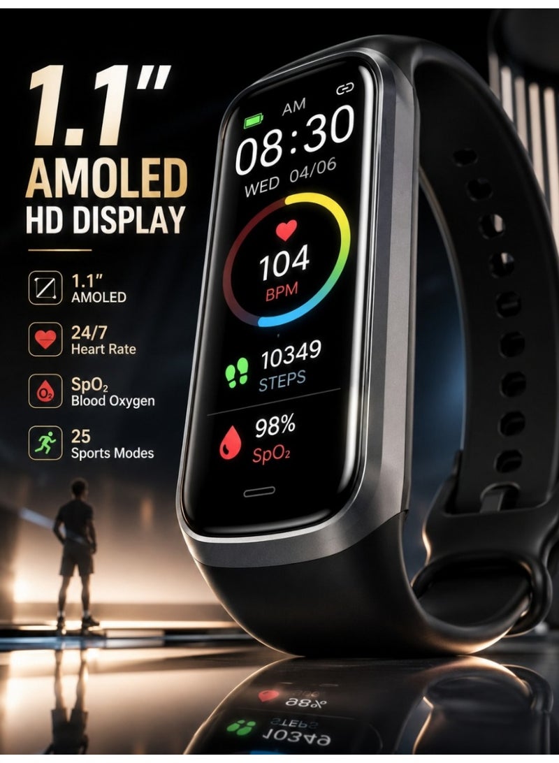 TANMASHI Fitness Smart Watches with 1.1” AMOLED Screen, 24/7 Health Tracker for Heart Rate, Blood Oxygen & Sleep, Waterproof Smart Watches for Men & Women with Long Battery, Midnight Black - Image 1