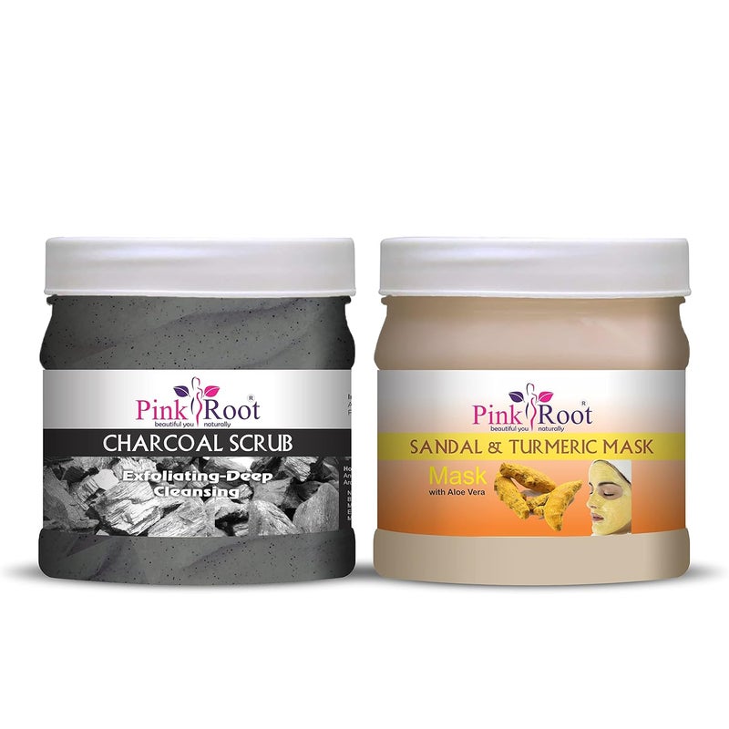 Pink Root Charcoal Scrub 500gm with Sandal Turmeric Mask 500gm - Image 1
