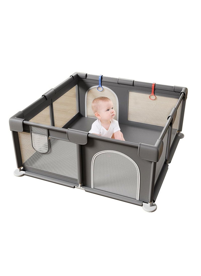 ECVV ECVV® Baby Playpen -120 * 120 * 60cm - Portable Indoor/Outdoor Safety Play Yard with Breathable Mesh & Zipper Door – Grey  - Image 1