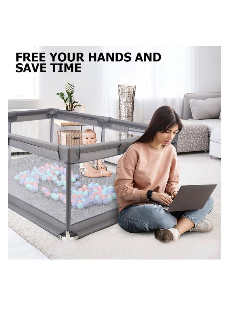 ECVV ECVV® Baby Playpen -120 * 120 * 60cm - Portable Indoor/Outdoor Safety Play Yard with Breathable Mesh & Zipper Door – Grey  - Image 2