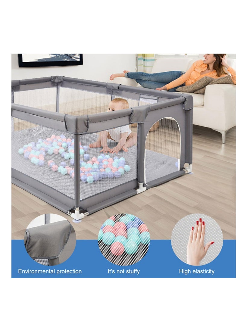 ECVV ECVV® Baby Playpen -120 * 120 * 60cm - Portable Indoor/Outdoor Safety Play Yard with Breathable Mesh & Zipper Door – Grey  - Image 3