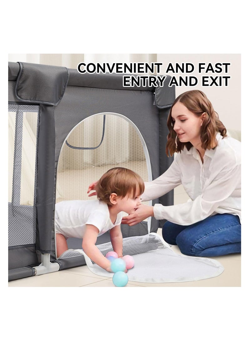ECVV ECVV® Baby Playpen -120 * 120 * 60cm - Portable Indoor/Outdoor Safety Play Yard with Breathable Mesh & Zipper Door – Grey  - Image 4