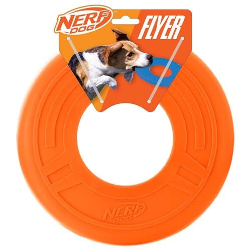 Nerf Dog Atomic Flyer Outdoor Dog Toy, 10 Inch Flying Disc Dog Fetch Toy, Rubber Dog Toy for Medium Dogs and Large Dogs, Orange - Image 1