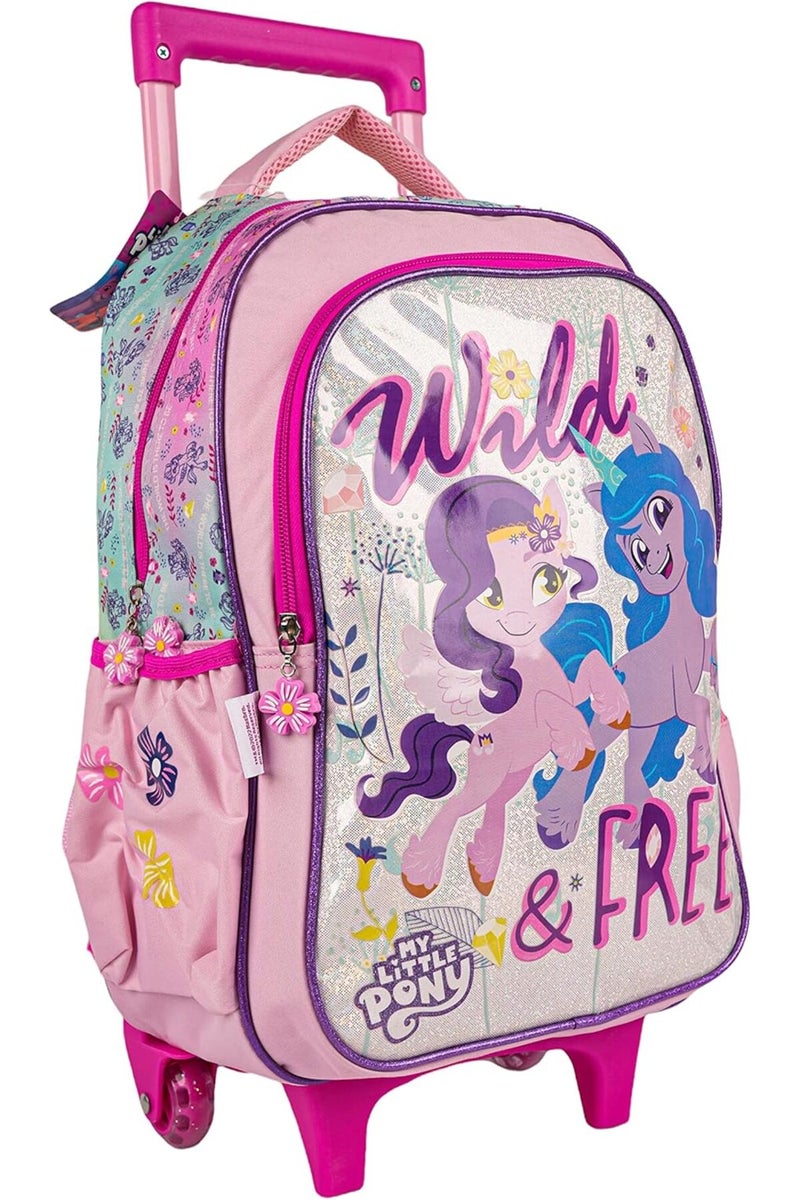 Rainbow max My Little Pony 16" Girls Rolling Trolley Backpack with Pencil Case - Pink - Image 2