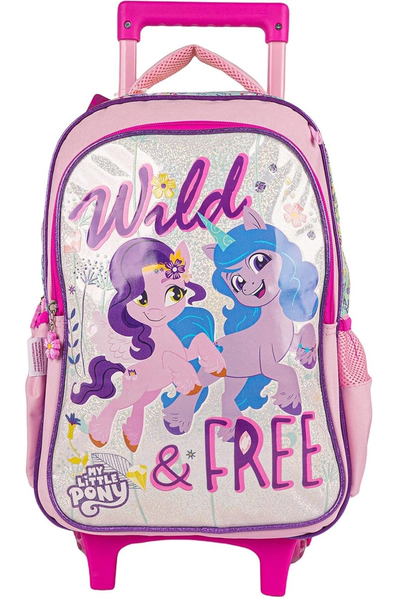 Rainbow max My Little Pony 16" Girls Rolling Trolley Backpack with Pencil Case - Pink - Image 1