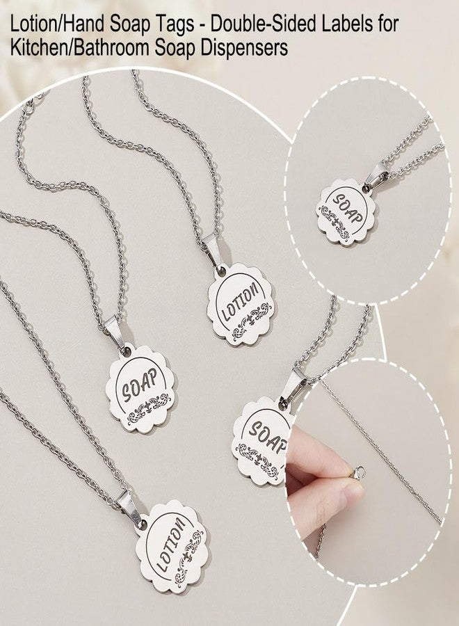 AHANDMAKER 6Pcs Soap and Lotion Dispenser Tags, Double-Sided Stainless Steel Soap Dispenser Labels Bottle Labels Hanging Tag Chains for Mason Jar Decoration Kitchen Bathroom Organization - Image 4