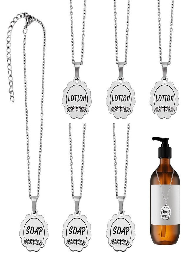 AHANDMAKER 6Pcs Soap and Lotion Dispenser Tags, Double-Sided Stainless Steel Soap Dispenser Labels Bottle Labels Hanging Tag Chains for Mason Jar Decoration Kitchen Bathroom Organization - Image 1