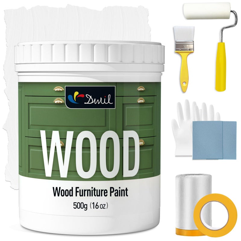 DWIL Matte Finish Furniture Paint - 16 Oz Wood Paint for Cabinets, Doors, Tables, and Dressers Refinishing - Water-Based, Non-Toxic & Odorless, Easy to Apply(White)-With Tools - Image 1