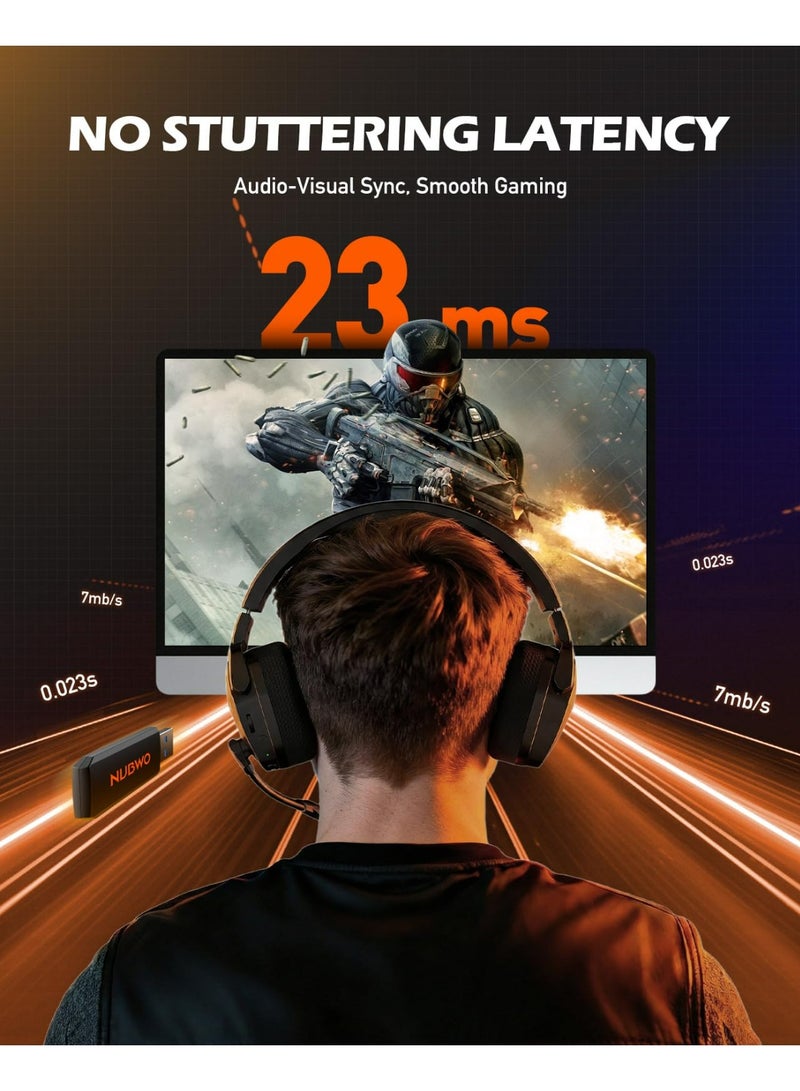 نوبو سماعة ألعاب لاسلكية NUBWO G06 مع ميكروفون لأجهزة PS5 وPS4 والكمبيوتر الشخصي، بدون أي تشويش، بطارية تدوم 100 ساعة للعب طوال اليوم، مزامنة 23 مللي ثانية للاعبي Fortnite وCall of Duty/FPS، وضع ثلاثي متوافق مع جميع الأجهزة - برتقالي - Image 5