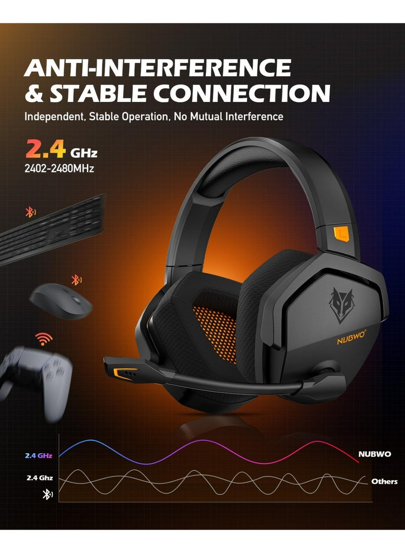 نوبو سماعة ألعاب لاسلكية NUBWO G06 مع ميكروفون لأجهزة PS5 وPS4 والكمبيوتر الشخصي، بدون أي تشويش، بطارية تدوم 100 ساعة للعب طوال اليوم، مزامنة 23 مللي ثانية للاعبي Fortnite وCall of Duty/FPS، وضع ثلاثي متوافق مع جميع الأجهزة - برتقالي - Image 2