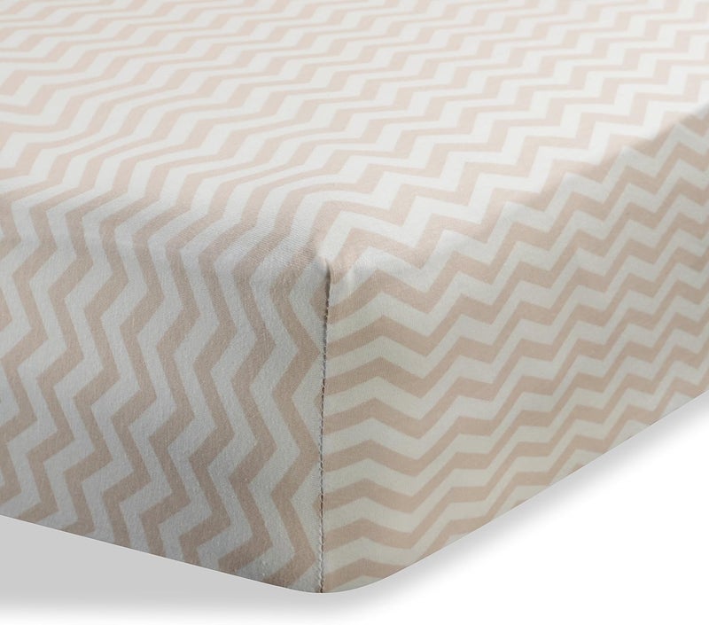 Abstract Jersey Cotton Knit Cradle Sheets - Ultra Soft Cradle Sheets Fitted 18" x 36" for Boys Girls Baby - Universal - Snug Fitted 6" Deep Pocket - Cotton - 18"x36" (Zigzag Beige) - Image 1