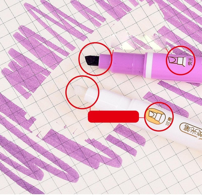 KASTWAVE Erasable Highlighters Chisel Tip, 12 Colors Double Head Smooth Writing Highlighters, Chisel Tip High Color Rendering Markers, No Bleed Smudge Smear Liquid Highlighters For Journaling, Drawing - Image 4