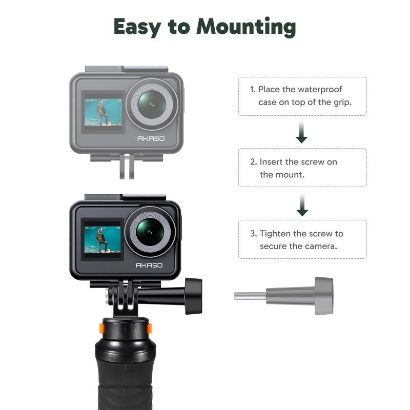 AKASO Waterproof Floating Hand Grip Action Camera Accessories for Gopro Hero 13/12/11/10/ 9/Max/DJI Osmo Action EK7000/Brave 4/Brave 7 LE/Brave 7 Action Camera Handle Mountfor Water Sports - Image 4