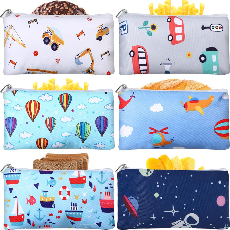 Chumia Reusable Snack Bags for Kids, 6 Pack Washable Sandwich & Food Storage Pouches, Dual-layer Silicone Lined Lunch Bags with Zipper for School & Travel(Lovely,6.9 x 3.7 Inches) - Image 1