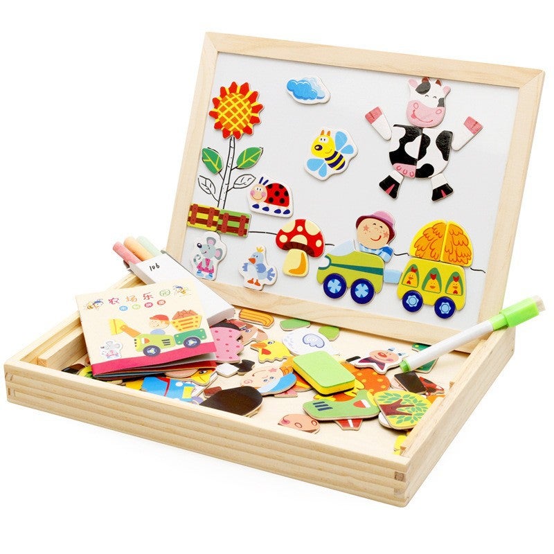 Children's Wooden Multifunctional Puzzle Puzzle Animal Puzzle Double-Sided Magnetic Drawing Board Children's Educational Puzzle Toy(Forest Paradise Spelling) - Image 5