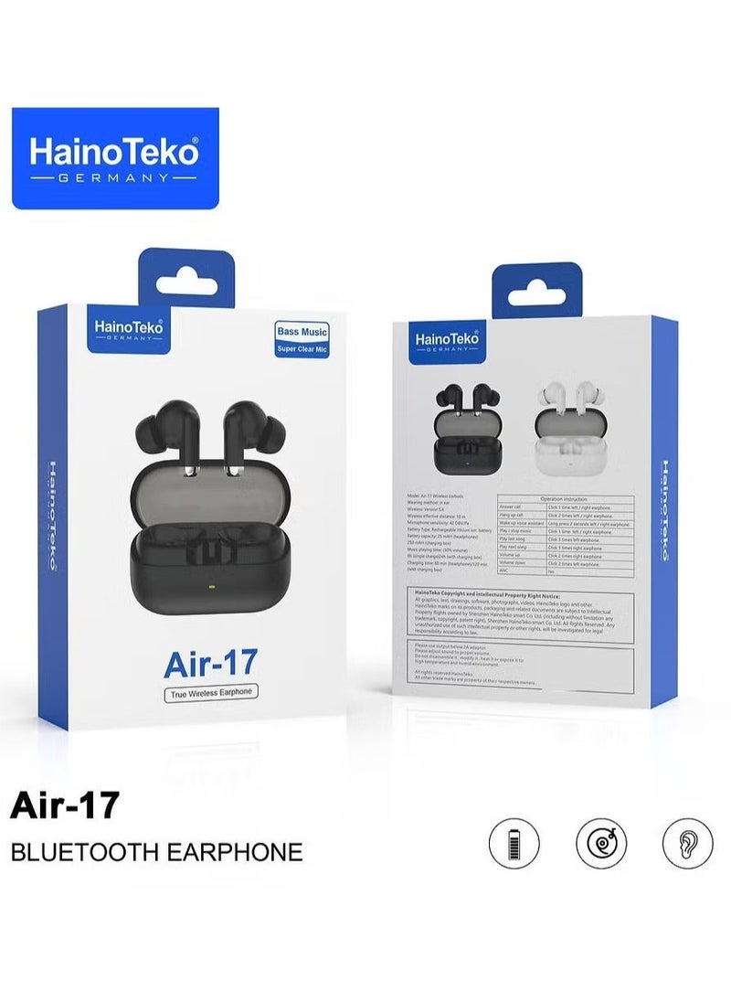 Haino Teko Air-17 True Wireless Earphones, Bass Music, Super Clear Mic – Designed for iPhones and iPads – Black - Image 2