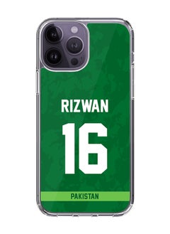 Classic Clear Case for iPhone 15 Pro Max , Hybrid Soft Case Transparent Cover - Player Name - Mohammad Rizwan, Jersey Number- 16