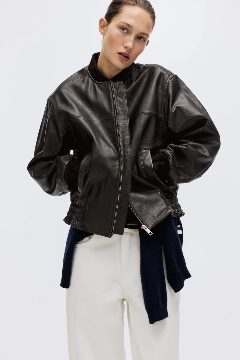 اتش اند ام جاكيت بومبر من الجلد