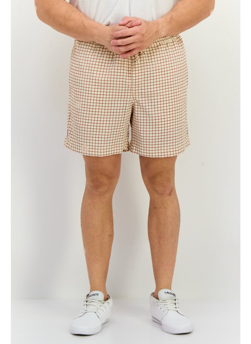 Jack Jones Men Checkered Drawstring Basic Shorts, Beige  - Image 1