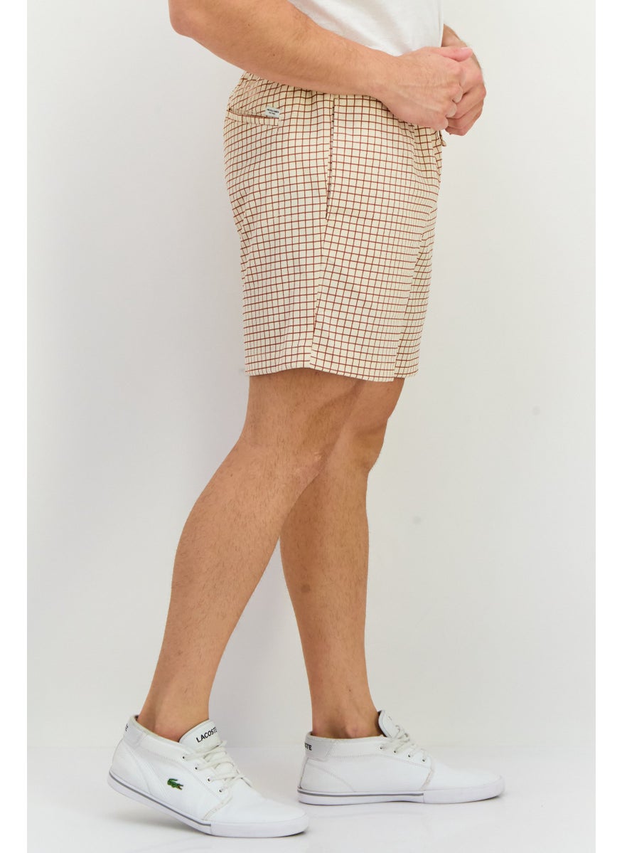 Jack Jones Men Checkered Drawstring Basic Shorts, Beige  - Image 2