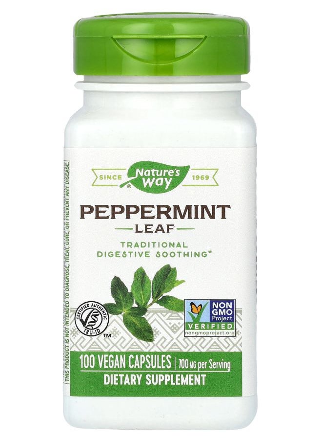 Nature's Peppermint Leaf 700 mg 100 Vegan Capsules (350 mg per Capsule) 