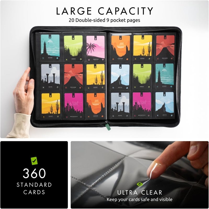 Vault X 9 Pocket Trading Card Zip Binder, 360 Cards, Premium Exo-Tec Album Material, 20 Side-Loading Pages, Folder for Collectible Games, Sports, TCG (Green) - Image 3