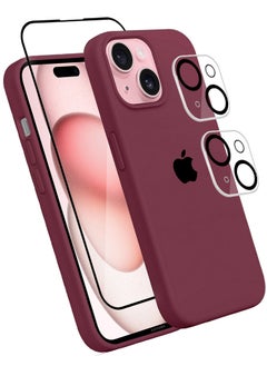 CATANES 4 Packs For iPhone 15 Plus Case Screen Protector and 2 Camera Lens Protectors Upgrade Defender Silicone Cover Shockproof Anti-Scratch Protective Phone Case Dark Red  - Image 2