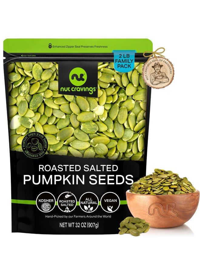 Nut Cravings Roasted & Salted Pumpkin Seeds, Nuggets, No Shell (32oz - 2 LB) Packed Fresh in Resealable Bag - Snack - Healthy Protein Food, All Natural, Keto Friendly, Vegan, Kosher - Image 1