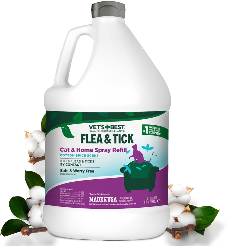 Vet's Best Natural Flea & Tick Home Spray for Cats â€“ Cotton Spice Scented Indoor Pest Control Mist â€“ Natural Flea Prevention with Certified Plant-Based Ingredients â€“ 96 oz Refill â€“ Made in USA - Image 1