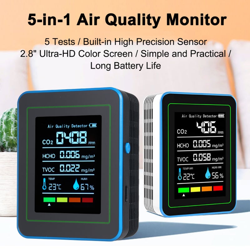 5-in-1 Indoor Air Quality Monitor Portable Detector Accurate CO2 TVOC HCHO Temperature & Humidity Air Quality Tester for Home Office School Hotel Car - Image 4