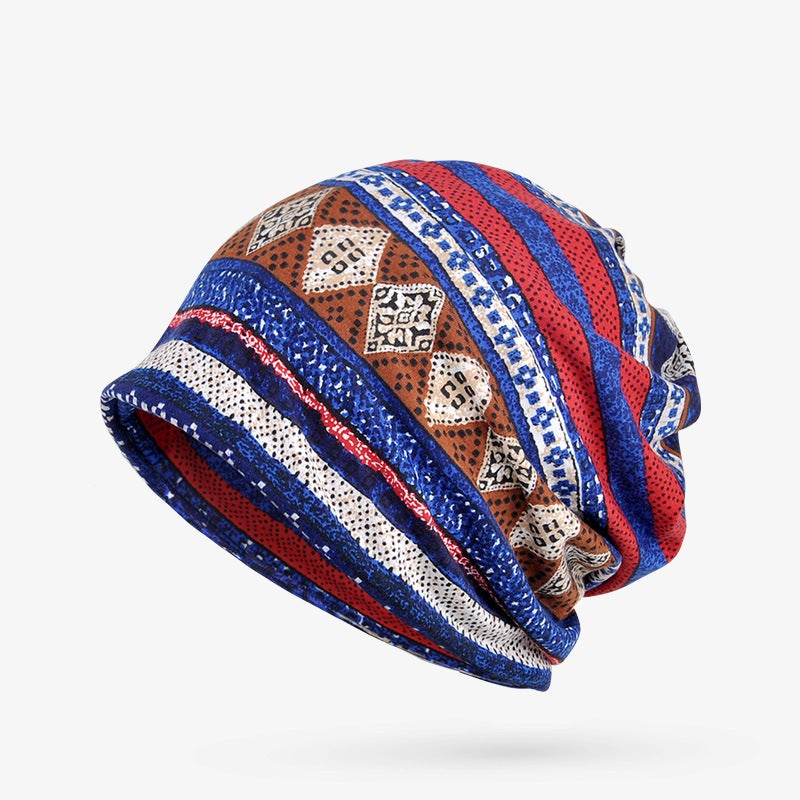 Spring Autumn and Winter Pullover Cap Women's Moon Hat Bib Dual-purpose Ethnic Style Velvet Warm Tapes Hat Women's Bag Headgear Style 4 Blue - Image 4