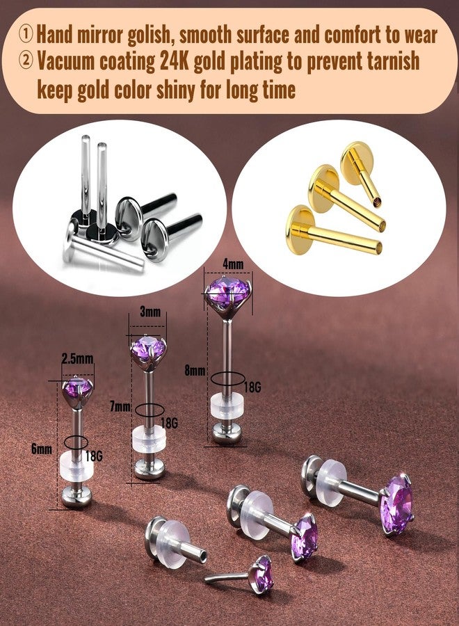 KaseStyle 20G Flat Back Earrings Studs 18G Nose Rings 24K Gold Plating 3 Pairs Titanium Threadless 16G Cartilage Earrings for Women Men Tragus Conch Helix Medusa Lip Piercing Jewelry, 20G, Titanium - Image 4