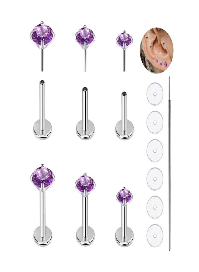 KaseStyle 20G Flat Back Earrings Studs 18G Nose Rings 24K Gold Plating 3 Pairs Titanium Threadless 16G Cartilage Earrings for Women Men Tragus Conch Helix Medusa Lip Piercing Jewelry, 20G, Titanium - Image 1