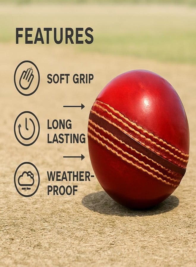 MOSVOLD Premium Leather Cricket Ball for Professionals - Standard Size, Red | Water-Resistant | Durable Shape Retention | Ideal for Practice & Tournament Matches - Pack of 1 - Image 4