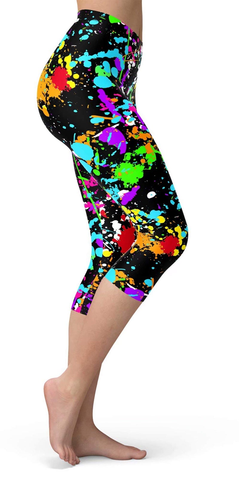 sissycos Women's Artistic Splash 80s Printed Cropped Capri Leggings Buttery Soft Tights (Plus Size, Color Splash) - Image 3