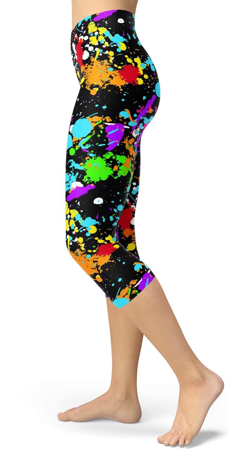 sissycos Women's Artistic Splash 80s Printed Cropped Capri Leggings Buttery Soft Tights (Plus Size, Color Splash) - Image 4