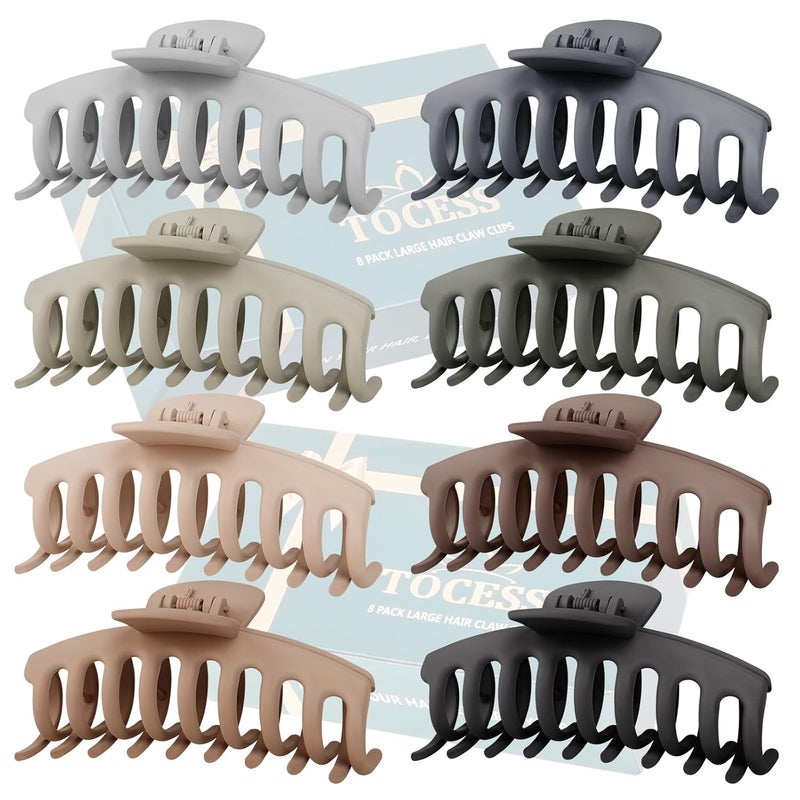 TOCESS Hair Claw Clips for Women  Large Clips for Thin Thick Hair Big Neutral Claw Clips for Curly Hair Matte Nonslip Strong Hold 433 Inch Jumbo Claws Jaw Clips Set 8 Pcs