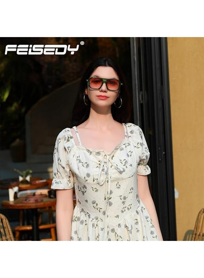 فيسيدي نظارة شمسية افياتور كلاسيكية مربعة الشكل بنمط السبعينيات للنساء والرجال باطار كلاسيكي انيق للحماية من الاشعة فوق البنفسجية - Image 3