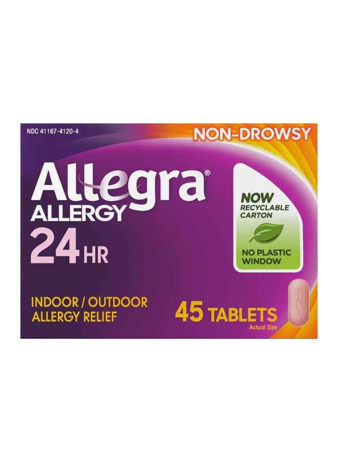 Allegra أقراص تخفيف الحساسية للبالغين لمدة 24 ساعة، دواء الحساسية غير مسبب للنعاس، 180 ملغ فيكسوفينادين HCI، 45 حبة - Image 1