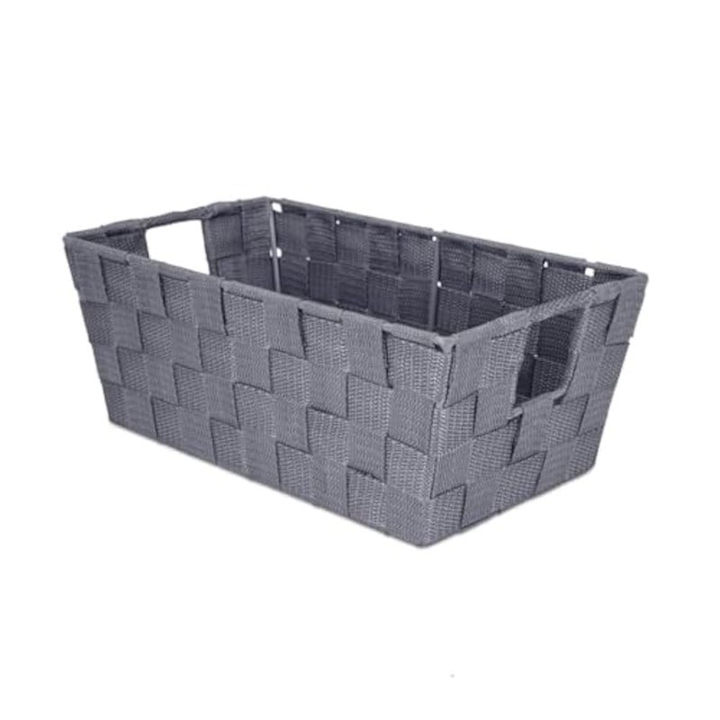Bathroom Shelf Storage Box, Nylon and Metal Storage Basket, Woven Basket for Books or Organization, Size 30 * 20 * 14cm (Silver) - Image 5