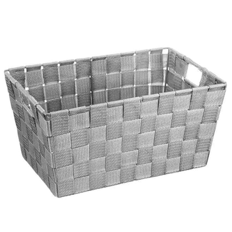 Bathroom Shelf Storage Box, Nylon and Metal Storage Basket, Woven Basket for Books or Organization, Size 30 * 20 * 14cm (Silver) - Image 1