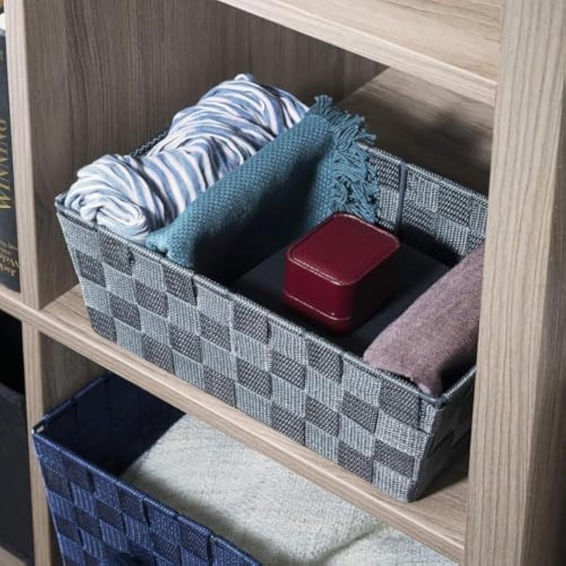 Bathroom Shelf Storage Box, Nylon and Metal Storage Basket, Woven Basket for Books or Organization, Size 30 * 20 * 14cm (Silver) - Image 4
