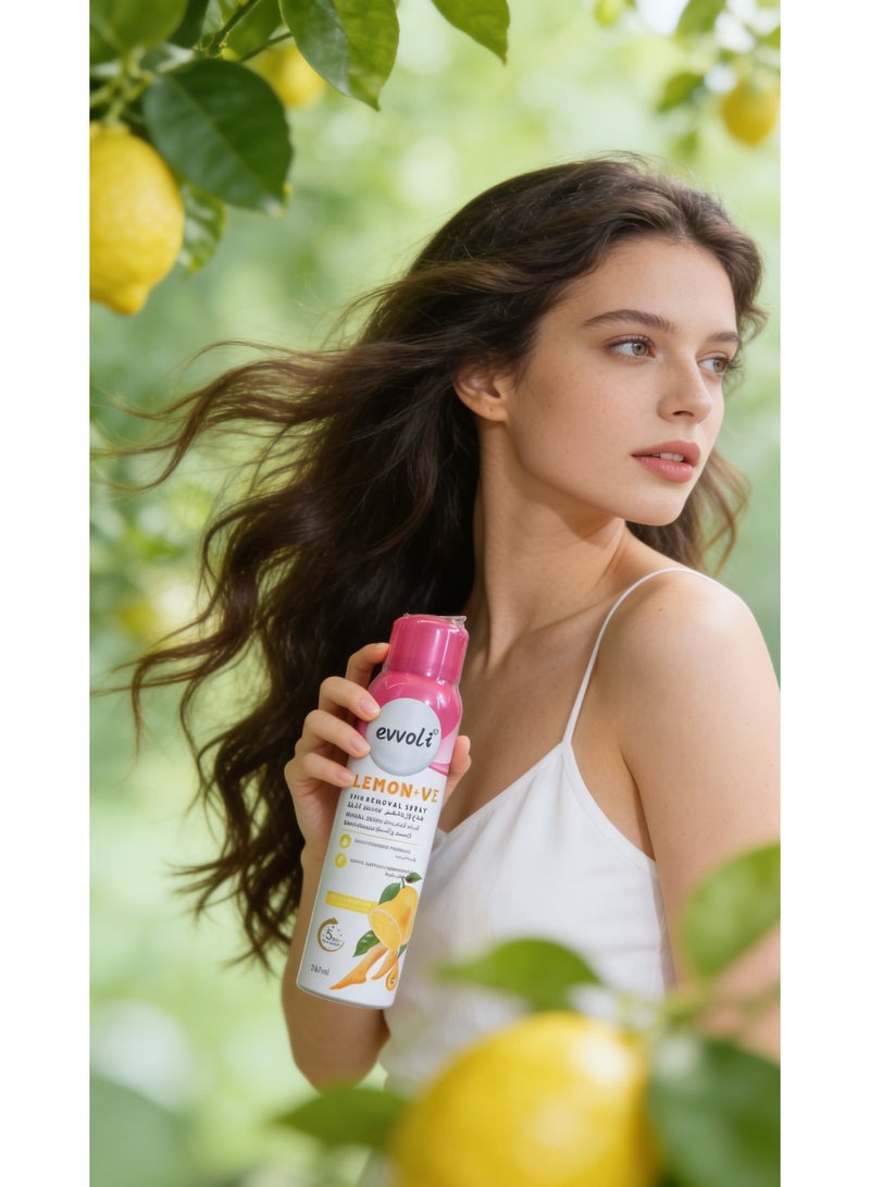 Evvoli Lemon+VE Hair Removal Spray 180ML, Painless No Irritation, For Underarm Arm Leg, Suitable for All Skin Types, No Irritation Mild Hair Remover for Underarm, Arm, Back, Chest, and Legs, painless, sensitive skin, quick hair removal, women men Suitable For All Skin Types - Image 1