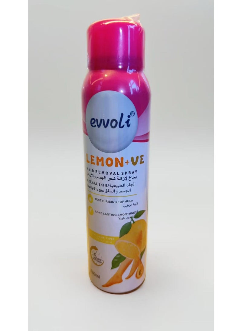 Evvoli Lemon+VE Hair Removal Spray 180ML, Painless No Irritation, For Underarm Arm Leg, Suitable for All Skin Types, No Irritation Mild Hair Remover for Underarm, Arm, Back, Chest, and Legs, painless, sensitive skin, quick hair removal, women men Suitable For All Skin Types - Image 2