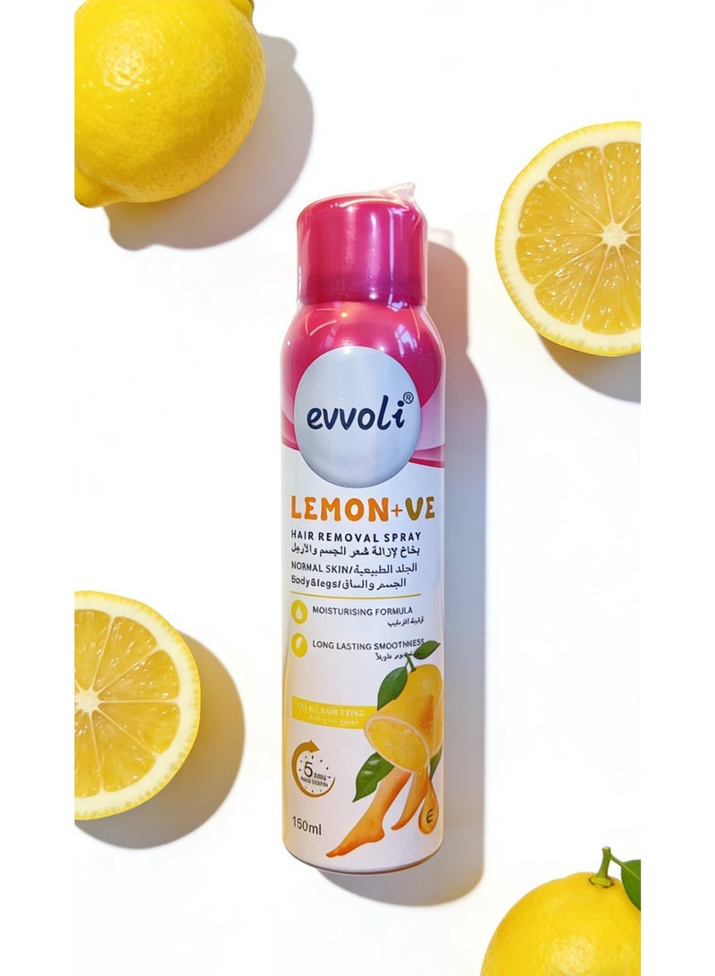 Evvoli Lemon+VE Hair Removal Spray 180ML, Painless No Irritation, For Underarm Arm Leg, Suitable for All Skin Types, No Irritation Mild Hair Remover for Underarm, Arm, Back, Chest, and Legs, painless, sensitive skin, quick hair removal, women men Suitable For All Skin Types - Image 1