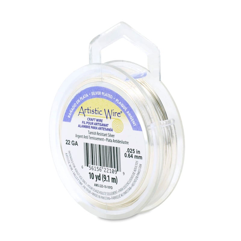 Artistic Wire سلك فني، 22 قياس / .64 مم سلك نحاسي ملون مقاوم للتآكل مطلي بالفضة، مقاوم للتآكل، 10 ياردة / 9.1 متر - Image 1