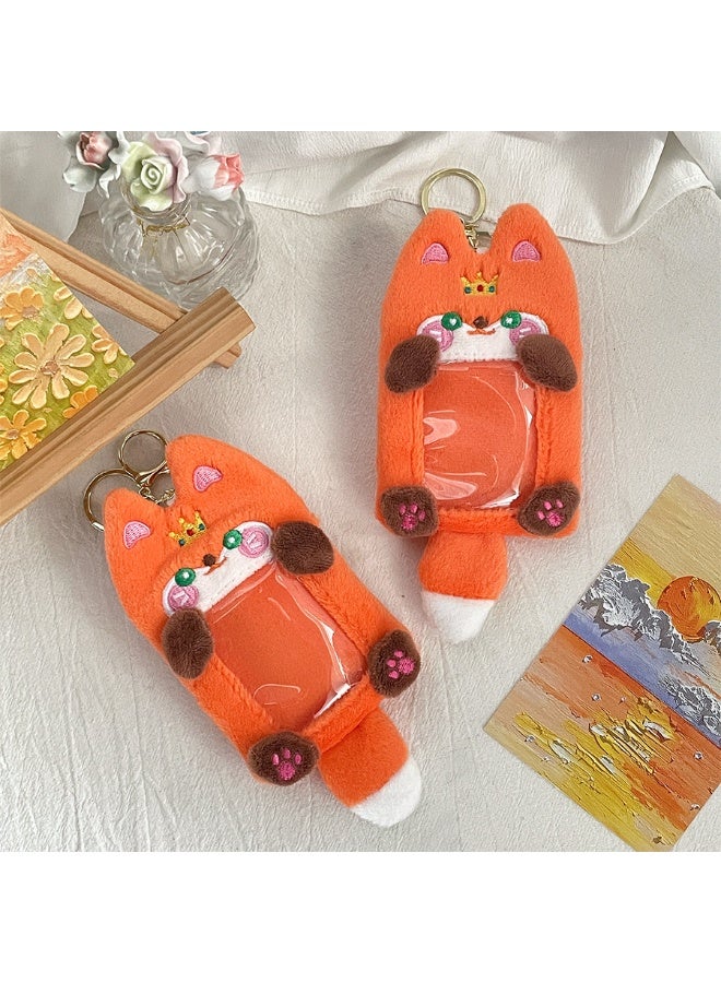 NIBEMINENT 1 - Piece Cartoon Corgi Plush Card Set Grey Wolf Fox Kpop Photo Card Holder Pendant Key Chain ID Badge Holder ID Card Holder Photo Card Protector for School ID Office ID Access Card for Women Girls - Image 1