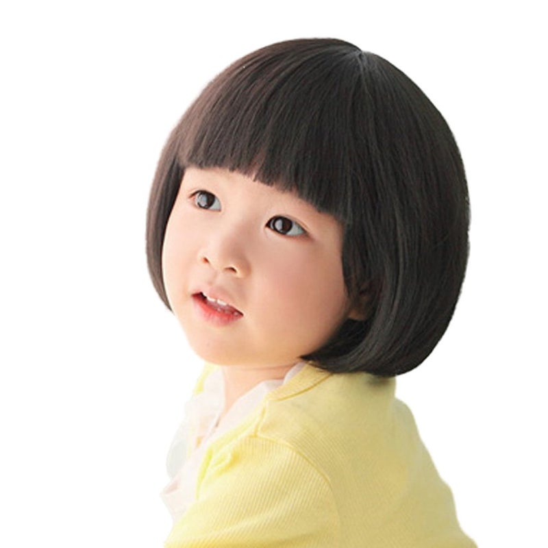 OMORFIEER Hair Pieces and Wigs Black Straight Wigs for Kids Child Bangs Synthetic BOB Cosplay Wig
